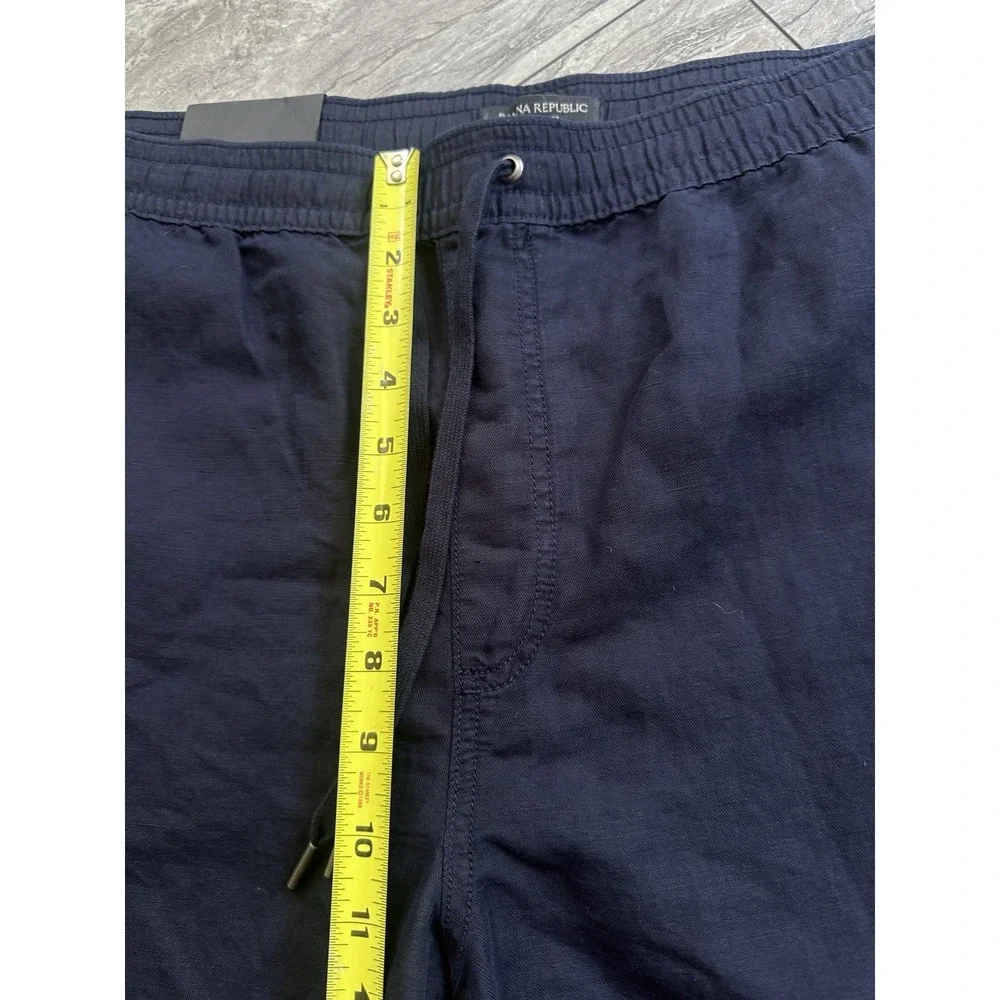 Banana Republic Aiden Shorts Mens 38 Navy Chino Slim Fit Stretch Linen Blend